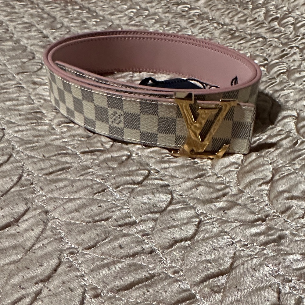 Louis Vuitton Checkered Belt with Gold LV Buckle
